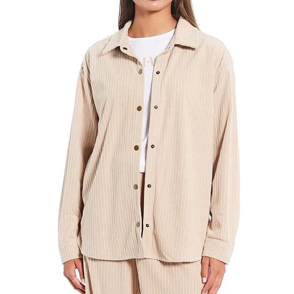 Copper Key Oversized Coordinating Corduroy Snap Button Shirt